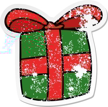 distressed sticker of a quirky hand drawn cartoon present vector