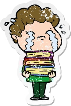 distressed sticker of a cartoon man crying vector
