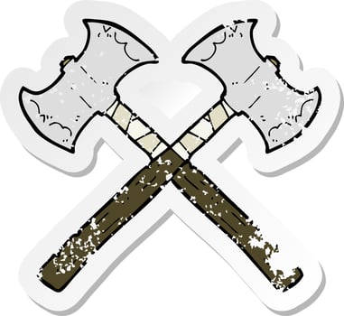 retro distressed sticker of a cartoon crossed axes vector