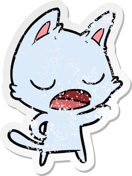 distressed sticker of a talking cat cartoon vector