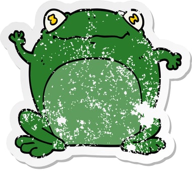 distressed sticker of a cartoon frog vector