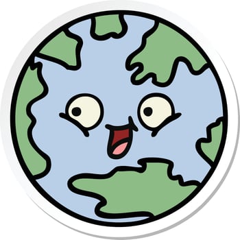 sticker of a cute cartoon planet earth vector