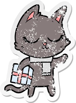 distressed sticker of a calm cartoon cat vector