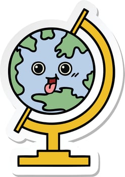 sticker of a cute cartoon globe of the world vector