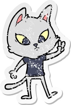 distressed sticker of a confused cartoon cat vector