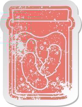distressed old sticker jar of pickled gherkins vector