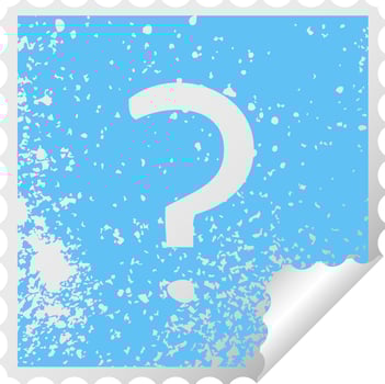 distressed square peeling sticker symbol question mark vector