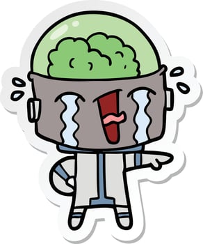 sticker of a cartoon crying robot vector