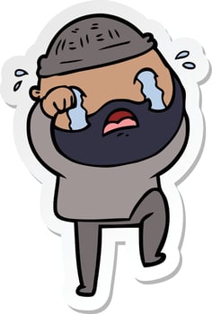 sticker of a cartoon bearded man crying and stamping foot vector