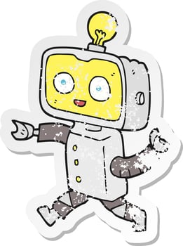 retro distressed sticker of a cartoon little robot vector