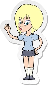sticker of a cartoon pretty woman waving vector