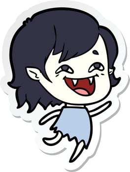 sticker of a cartoon laughing vampire girl vector