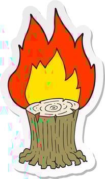 sticker of a cartoon big tree stump on fire vector