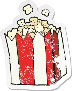 retro distressed sticker of a cartoon popcorn vector