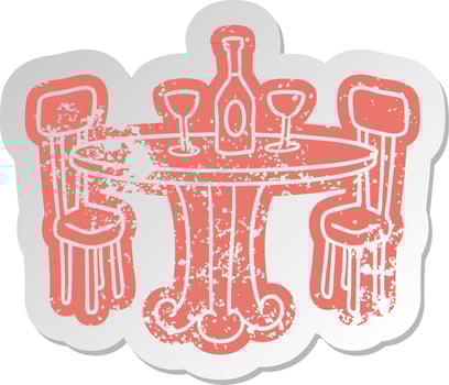 distressed old sticker dinner table and drinks vector