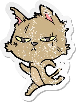 distressed sticker of a tough cartoon cat running vector