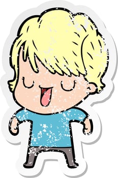 distressed sticker of a cartoon woman talking vector