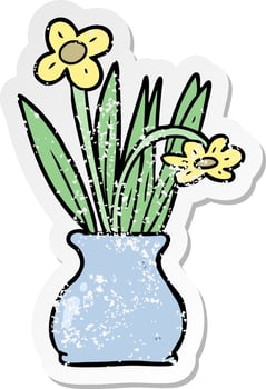 distressed sticker of a cartoon flower in pot vector