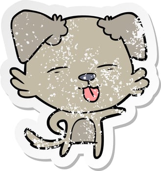 distressed sticker of a cartoon dog sticking out tongue vector