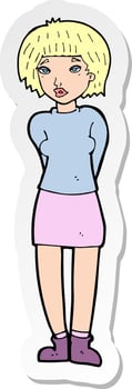 sticker of a cartoon shy woman vector