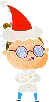 retro cartoon of a annoyed woman wearing santa hat vector