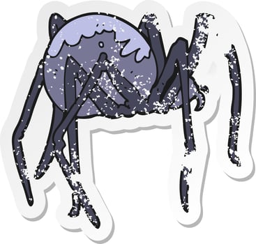 retro distressed sticker of a cartoon creepy spider vector