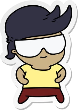 sticker cartoon kawaii kid with shades vector