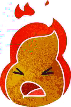 retro cartoon kawaii cute fire flame vector
