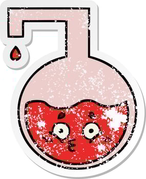 distressed sticker of a cute cartoon science experiment vector