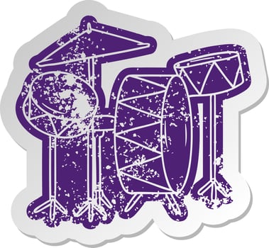 distressed old sticker of a drum kit vector