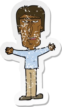 retro distressed sticker of a cartoon angry man vector