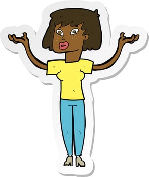 sticker of a cartoon woman holding up hands vector