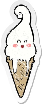 distressed sticker of a cartoon ice cream vector