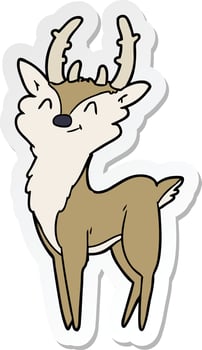sticker of a cartoon happy stag vector