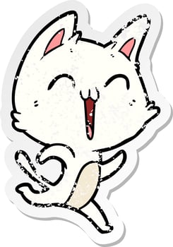 distressed sticker of a happy cartoon cat vector