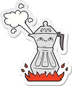 sticker of a cartoon coffee pot vector