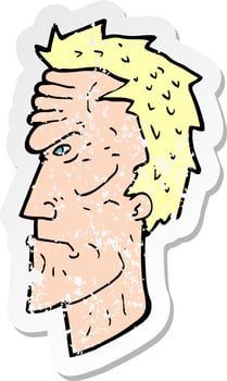 retro distressed sticker of a cartoon angry face vector
