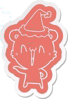 laughing polar bear cartoon  sticker of a wearing santa hat vector