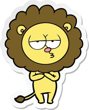 sticker of a cartoon tired lion vector