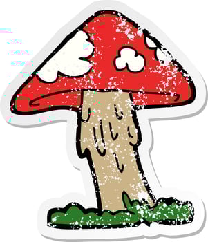 distressed sticker of a cartoon mushroom vector