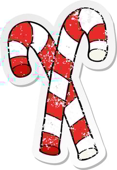 distressed sticker of a cartoon candy canes vector