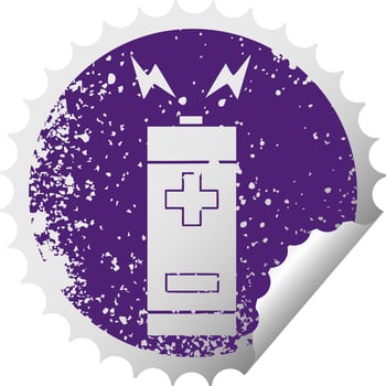 distressed circular peeling sticker symbol battery vector
