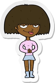 sticker of a cartoon sly woman vector