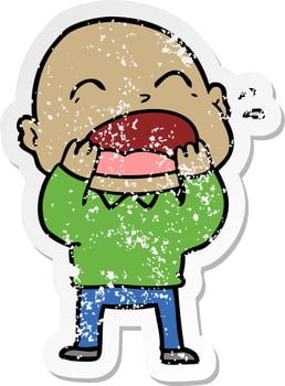 distressed sticker of a cartoon shouting bald man vector