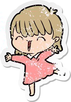 distressed sticker of a cartoon woman vector