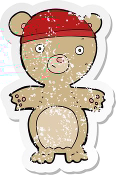 retro distressed sticker of a cartoon teddy bear vector