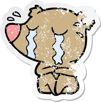 distressed sticker of a cartoon crying bear vector
