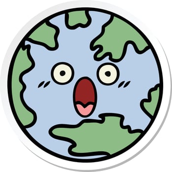 sticker of a cute cartoon planet earth vector
