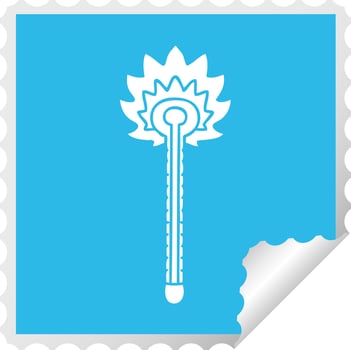 quirky square peeling sticker cartoon hot thermometer vector