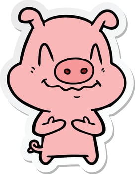 sticker of a nervous cartoon pig vector